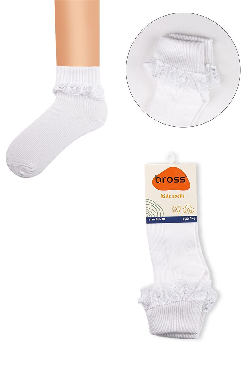 BROSS GIRLS' LACE SOCKS WHITE