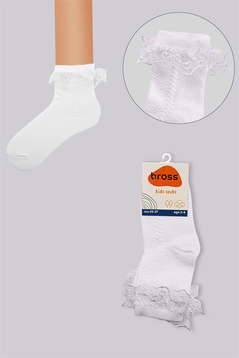 BROSS KIDS LACE CREW SOCKS WHITE