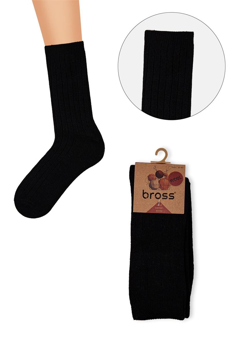 BROSS PLAIN WOOL WOMEN SOCKS BLACK