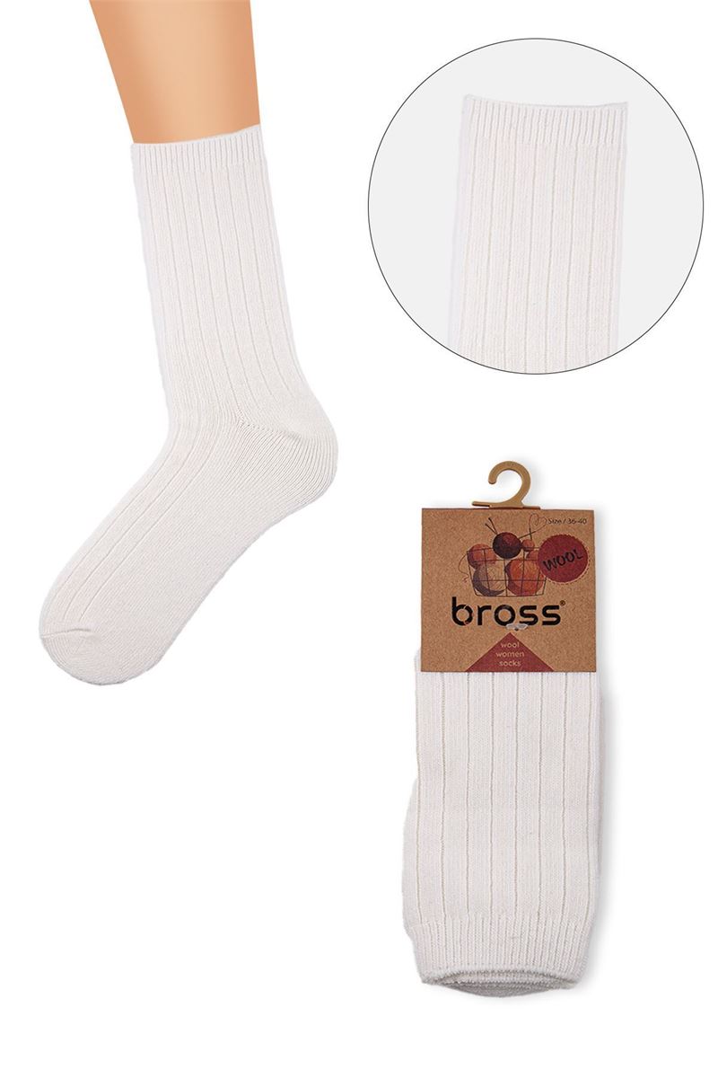 BROSS PLAIN WOOL WOMEN SOCKS ECRU