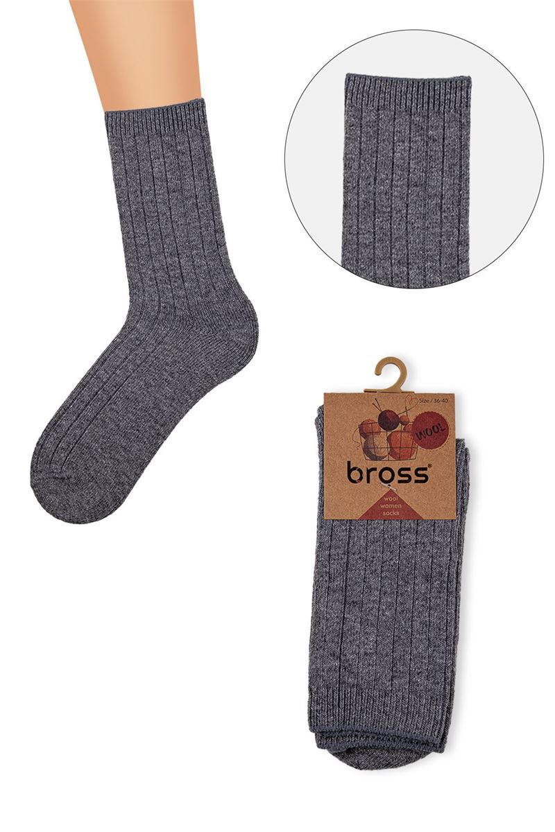 BROSS PLAIN WOOL WOMEN SOCKS DARK GRIMELANJ