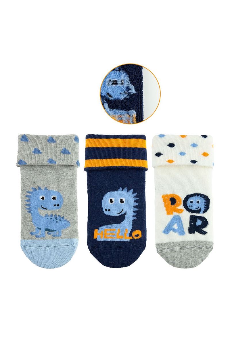 BROSS ROAR DINOSAUR BABY BOYS’ TERRY SOCKS ASORTY