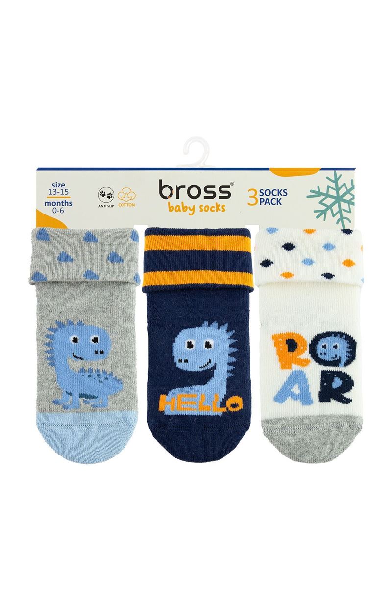 BROSS ROAR DINOSAUR BABY BOYS’ TERRY SOCKS ASORTY