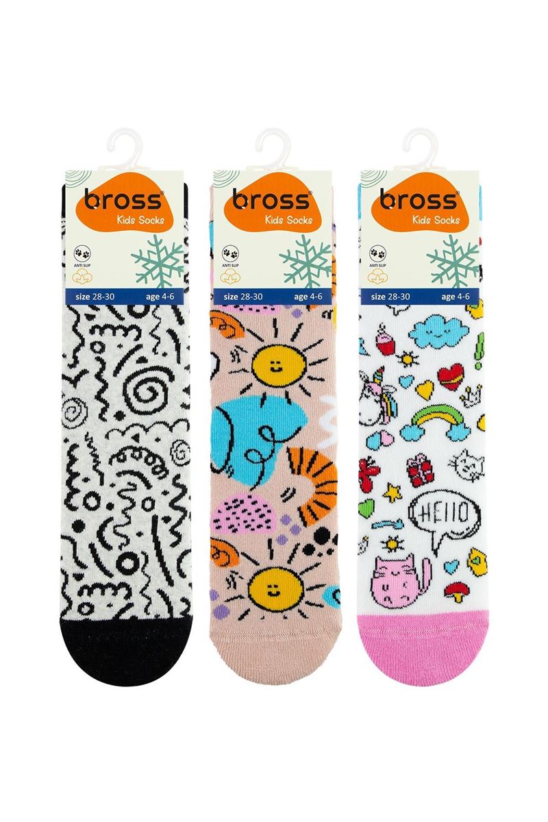 BROSS MIXED COLORFUL GIRLS’ TERRY SOCKS ASORTY