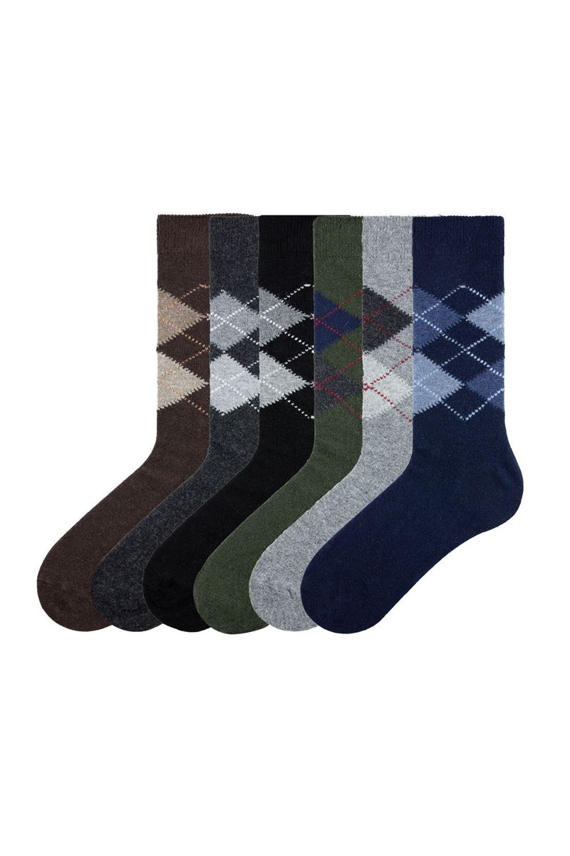 BROSS CHECKED PATTERNED WOOL MEN S SOCKS ASORTY