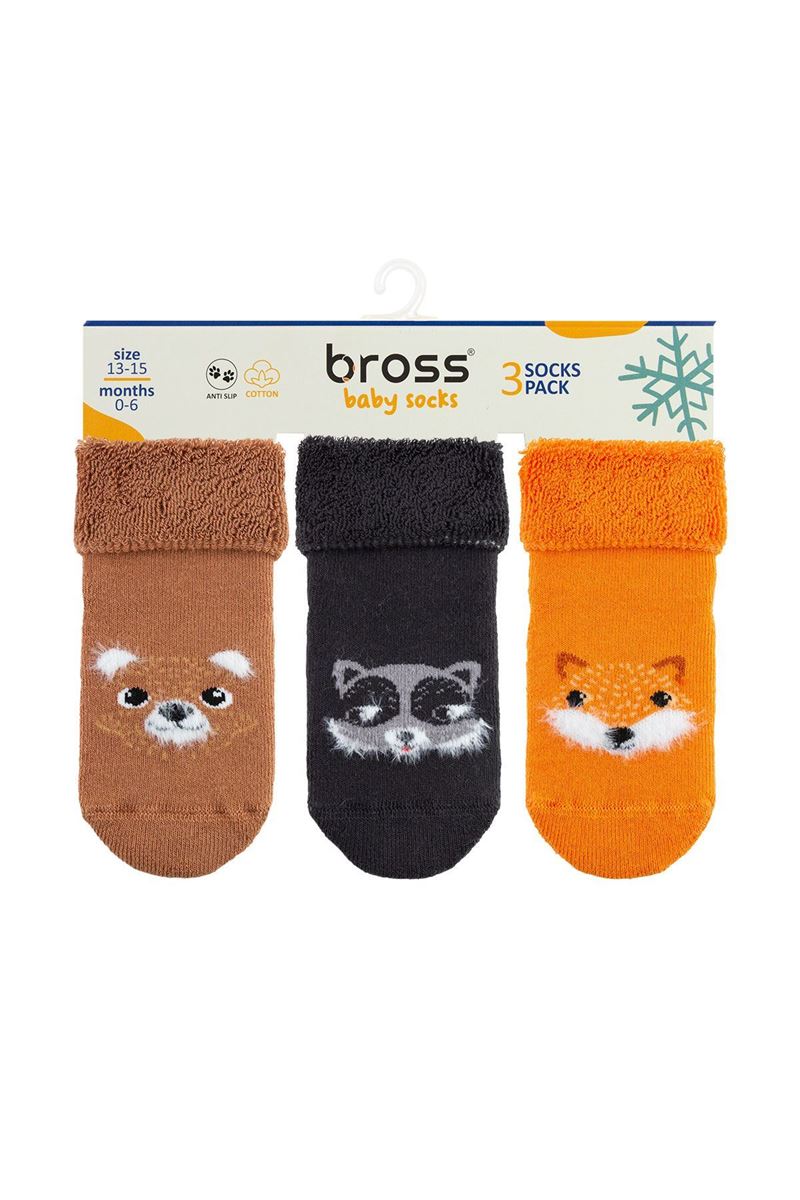 BROSS OPEN 3 ANIMALS BABY BOYS’ TERRY SOCKS ASORTY