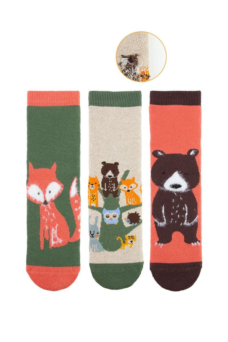 BROSS LIGHT COLOR ANIMAL BOYS’ TERRY SOCKS ASORTY