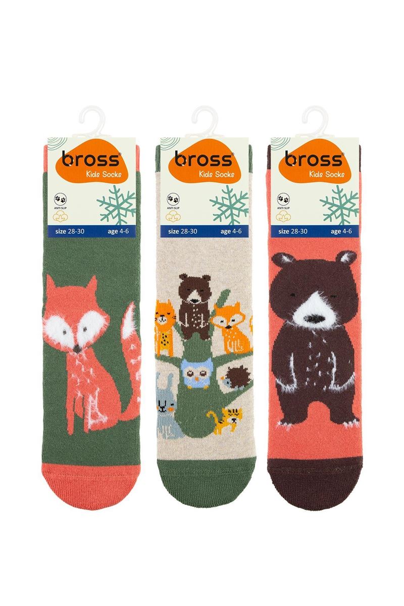 BROSS LIGHT COLOR ANIMAL BOYS’ TERRY SOCKS ASORTY