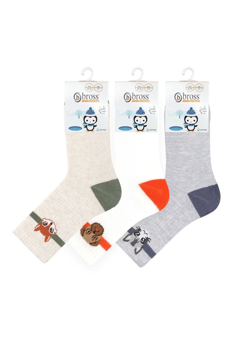 BROSS ANIMALS PATTERNED BOYS TERRY SOCKS ASORTY