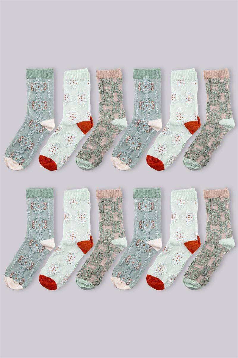 BROSS WOMAN RELIEF PATTERNED CREW SOCKS ASORTY