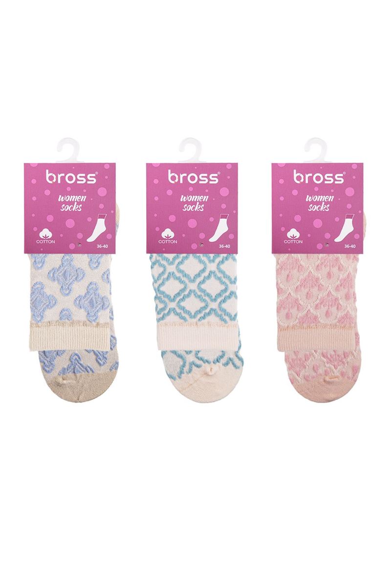 BROSS WOMEN EMBOSSING CREW SOCKS ASORTY