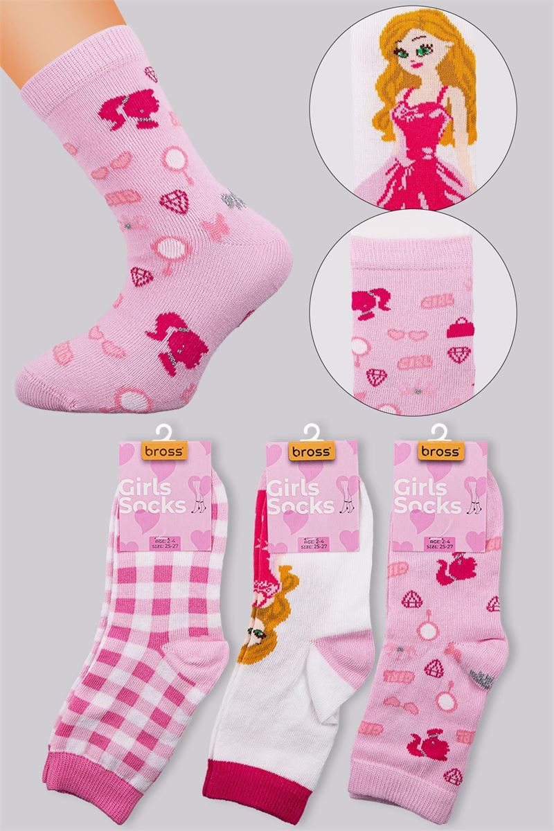 BROSS GIRLS' CREW SOCKS ASORTY