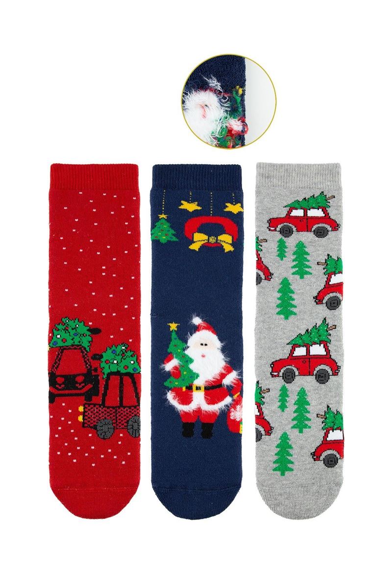 BROSS CAR CARRYING A TREE CHRISTMAS BOYS’ TERRY SOCKS ASORTY