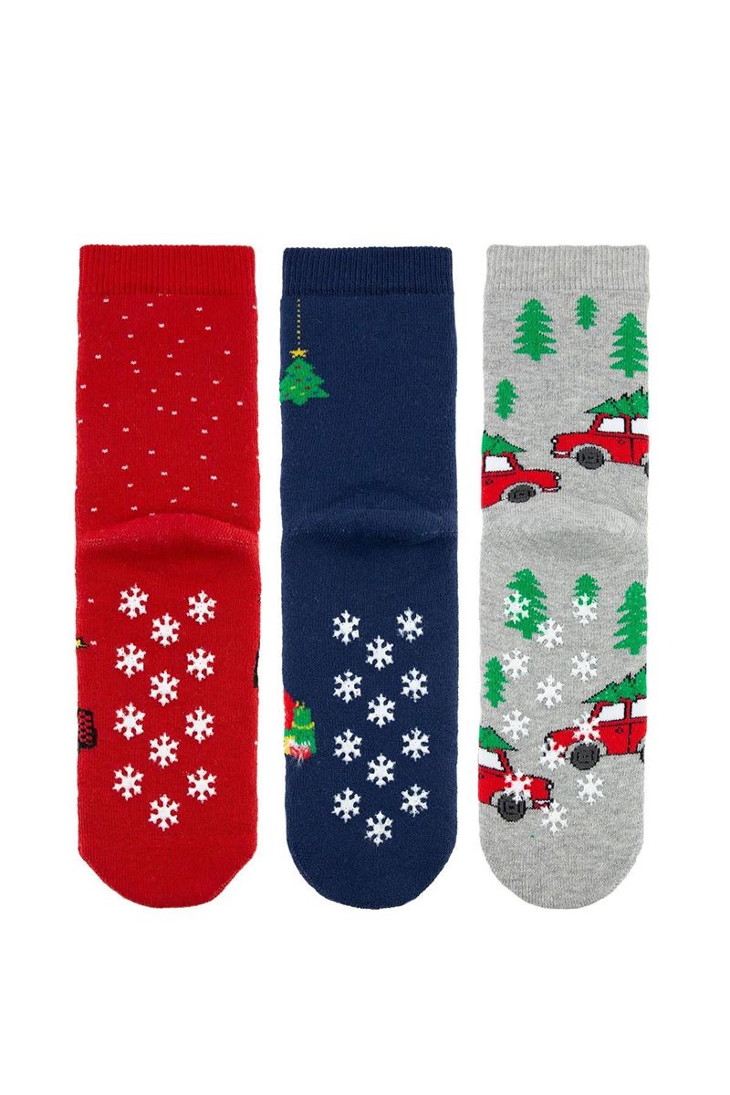 BROSS CAR CARRYING A TREE CHRISTMAS BOYS’ TERRY SOCKS ASORTY