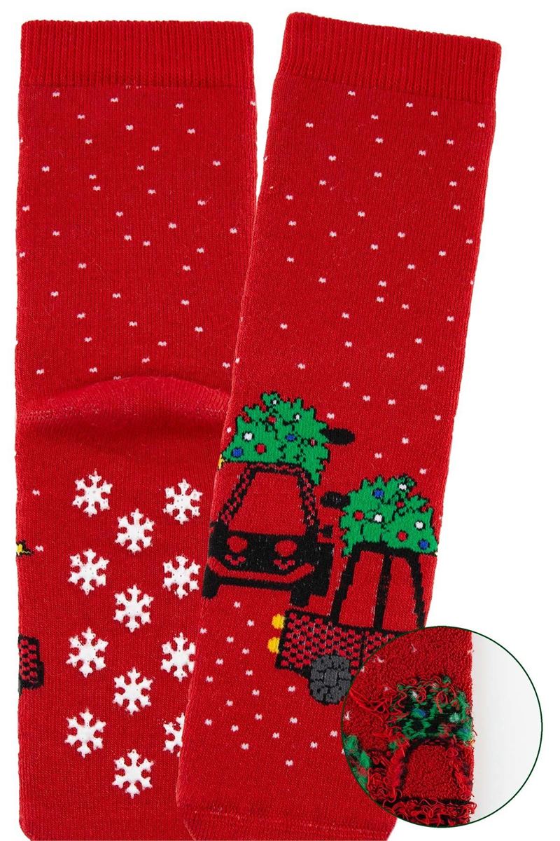 BROSS CAR CARRYING A TREE CHRISTMAS BOYS’ TERRY SOCKS ASORTY