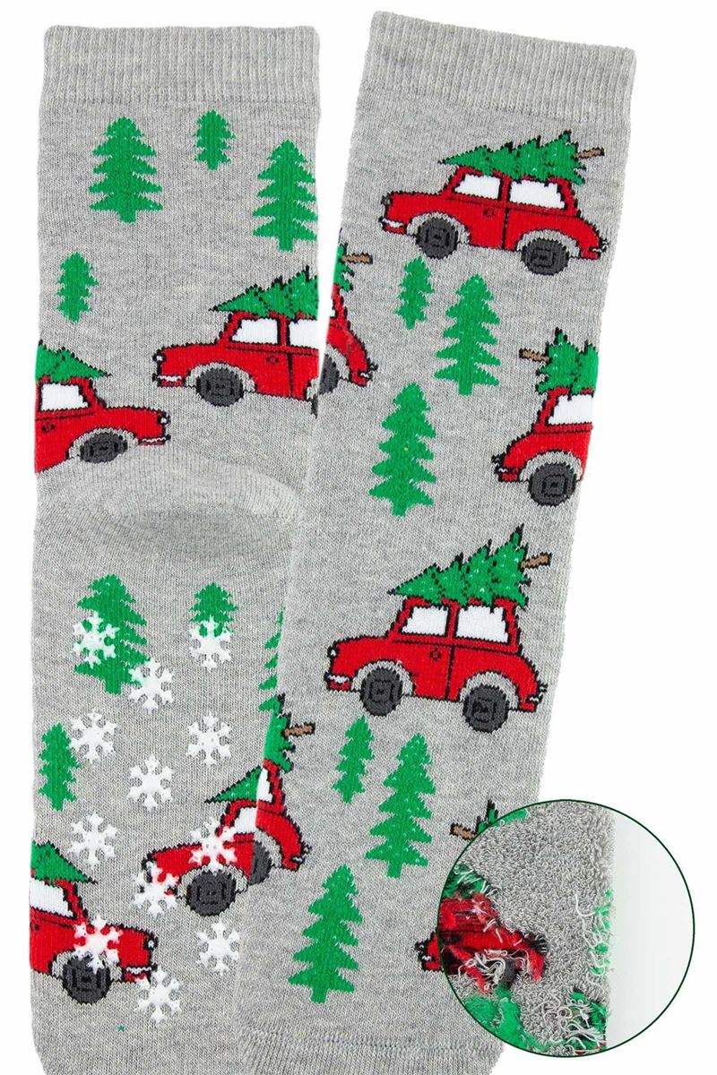 BROSS CAR CARRYING A TREE CHRISTMAS BOYS’ TERRY SOCKS ASORTY