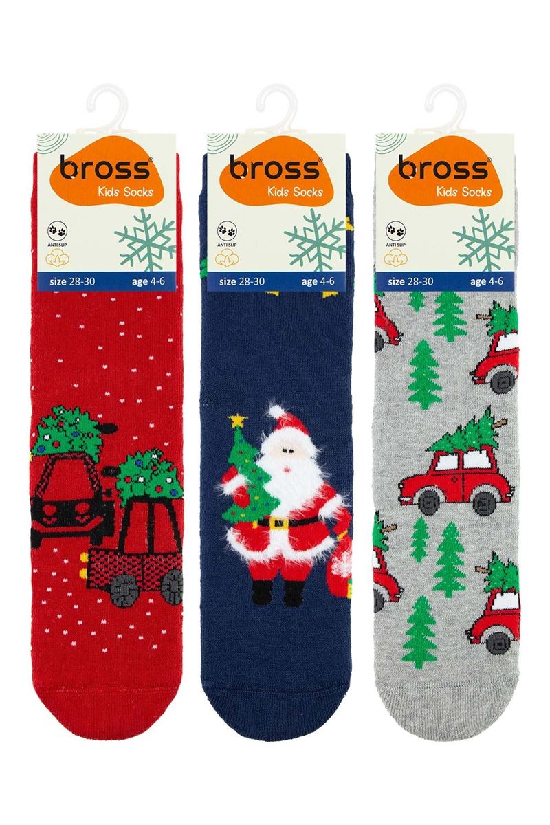 BROSS CAR CARRYING A TREE CHRISTMAS BOYS’ TERRY SOCKS ASORTY