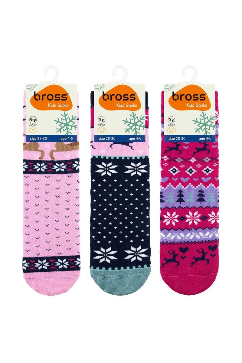 BROSS PINK DEER GIRLS’ TERRY SOCKS ASORTY