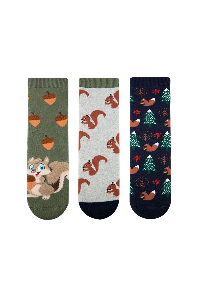 BROSS SQUIRREL PATTERN KIDS TERRY SOCKS ASORTY