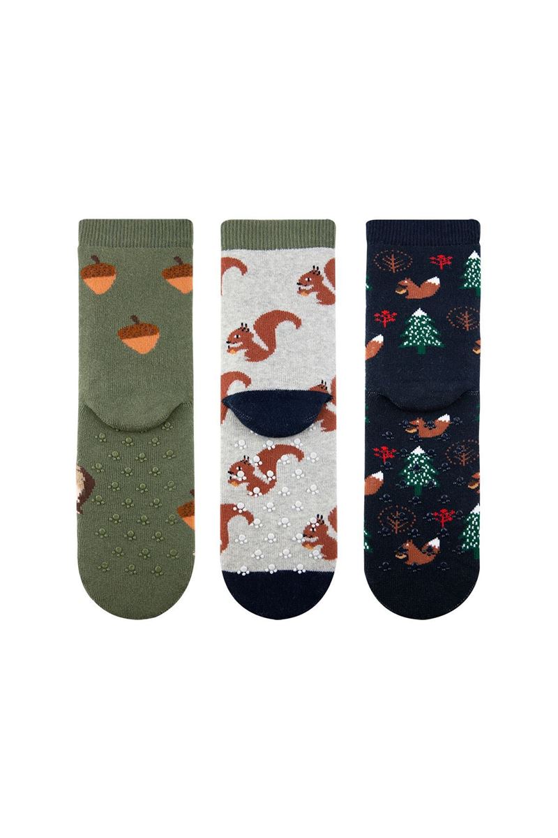 BROSS SQUIRREL PATTERN KIDS TERRY SOCKS ASORTY