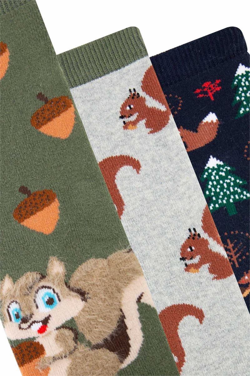 BROSS SQUIRREL PATTERN KIDS TERRY SOCKS ASORTY