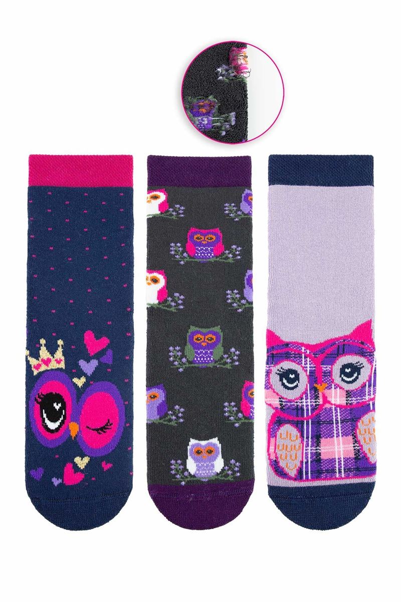 BROSS PURPLE OWL GIRLS’ TERRY SOCKS ASORTY