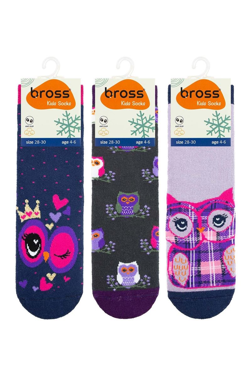 BROSS PURPLE OWL GIRLS’ TERRY SOCKS ASORTY