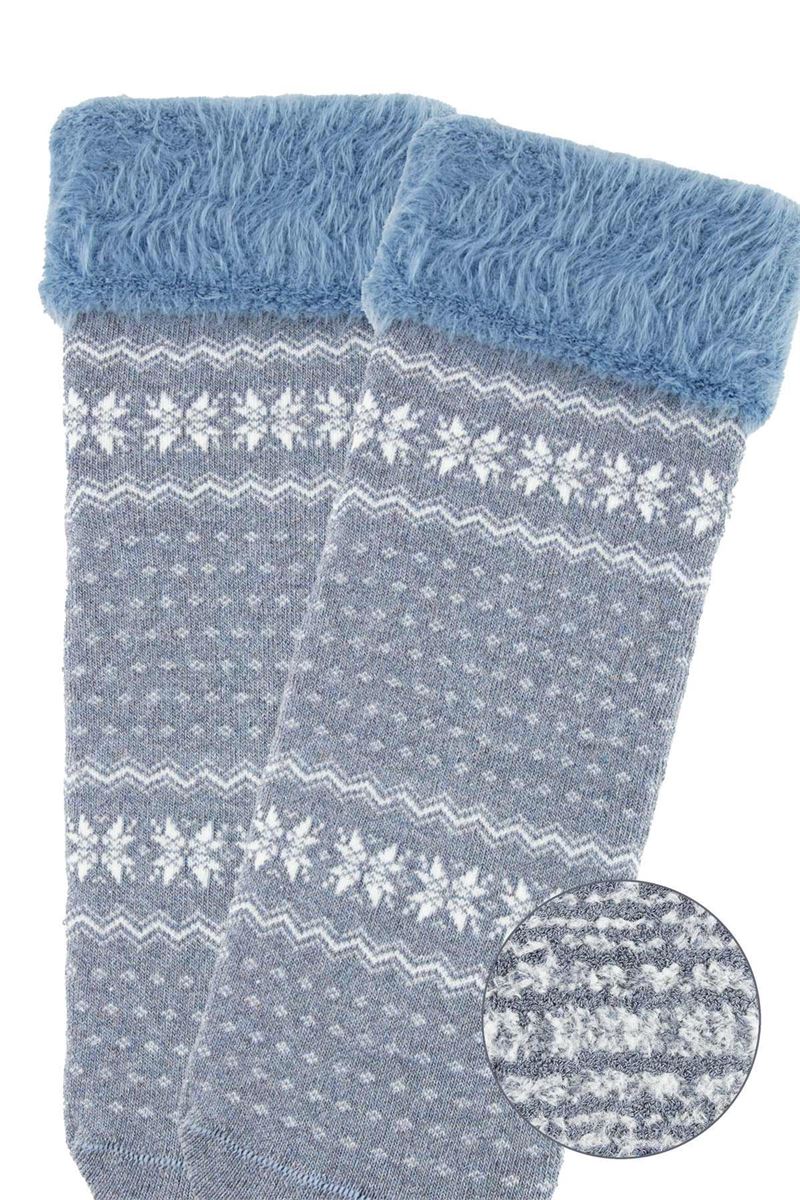 BROSS FRINGED ETHNIC PATTERNED WOMENS TERRY SOCKS ASORTY