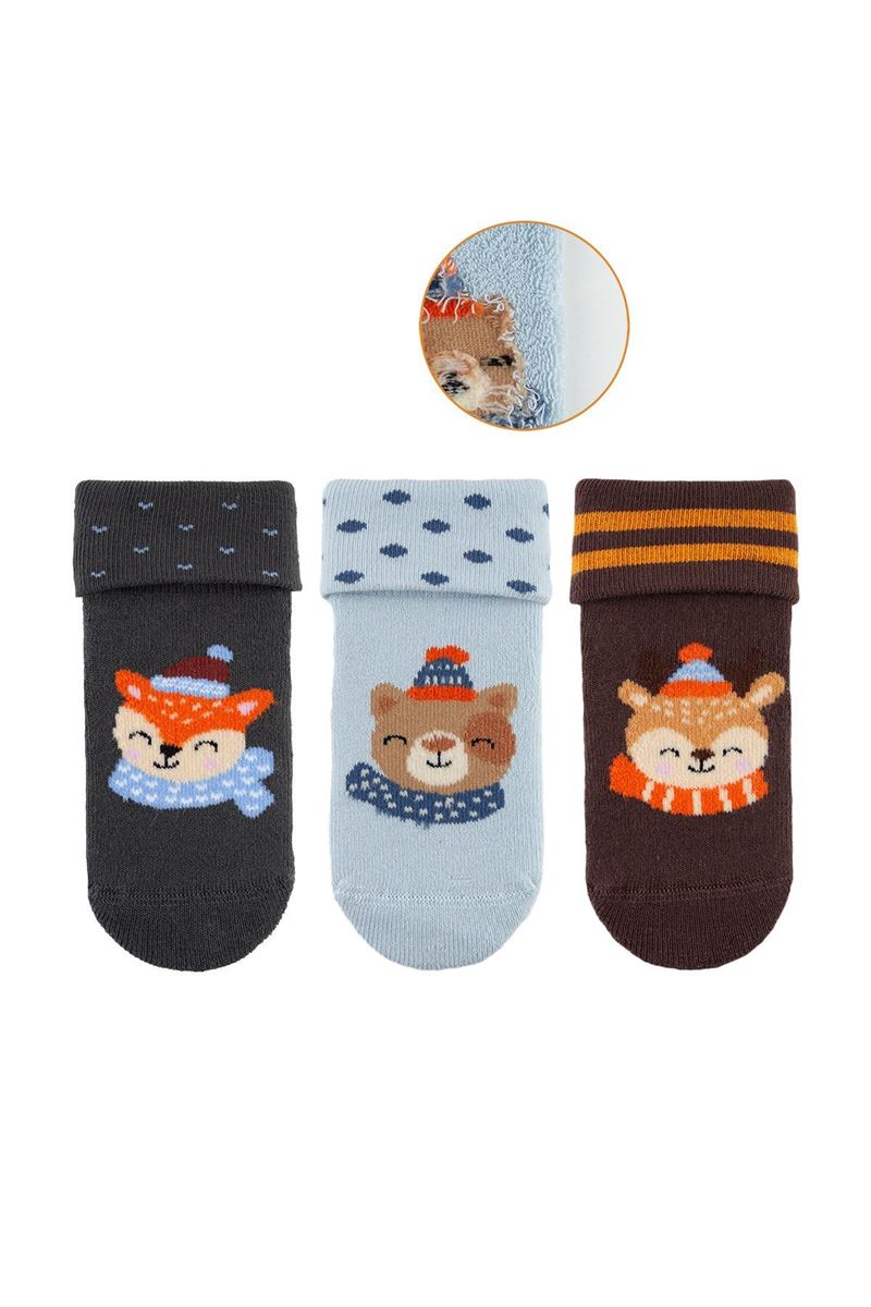 BROSS ANIMAL WITH A SCARF BABY BOYS’ TERRY SOCKS ASORTY