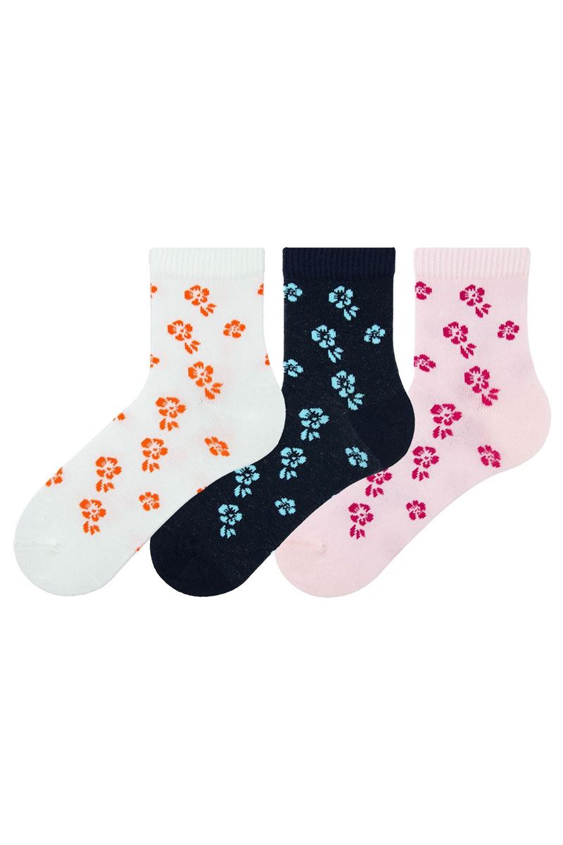 BROSS FLOWER PATTERNED WOMENS MID-CALF SOCKS ASORTY