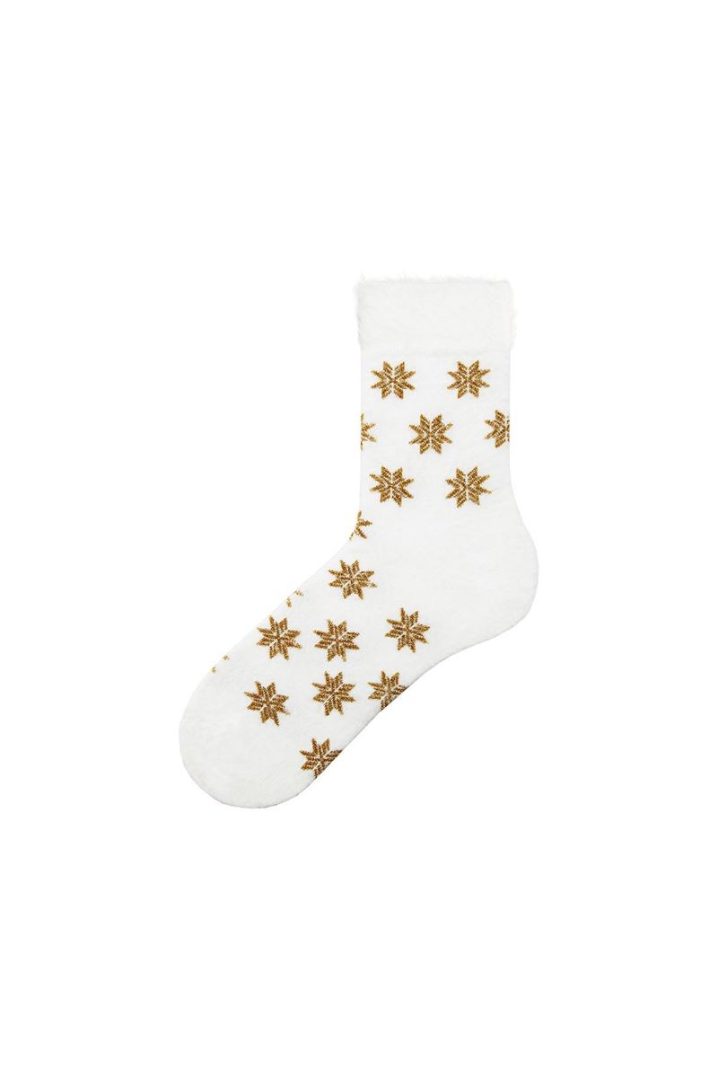 BROSS FRINGED NEW YEAR SNOW PATTERNED WOMENS SOCKS WITH ASORTY