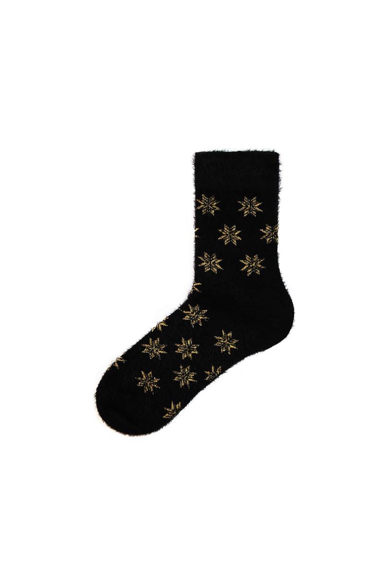 BROSS FRINGED NEW YEAR SNOW PATTERNED WOMENS SOCKS WITH ASORTY