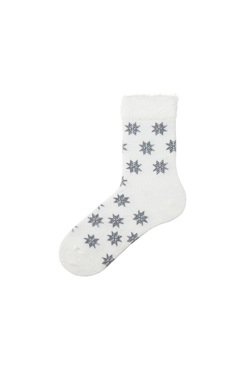 BROSS FRINGED NEW YEAR SNOW PATTERNED WOMENS SOCKS WITH ASORTY