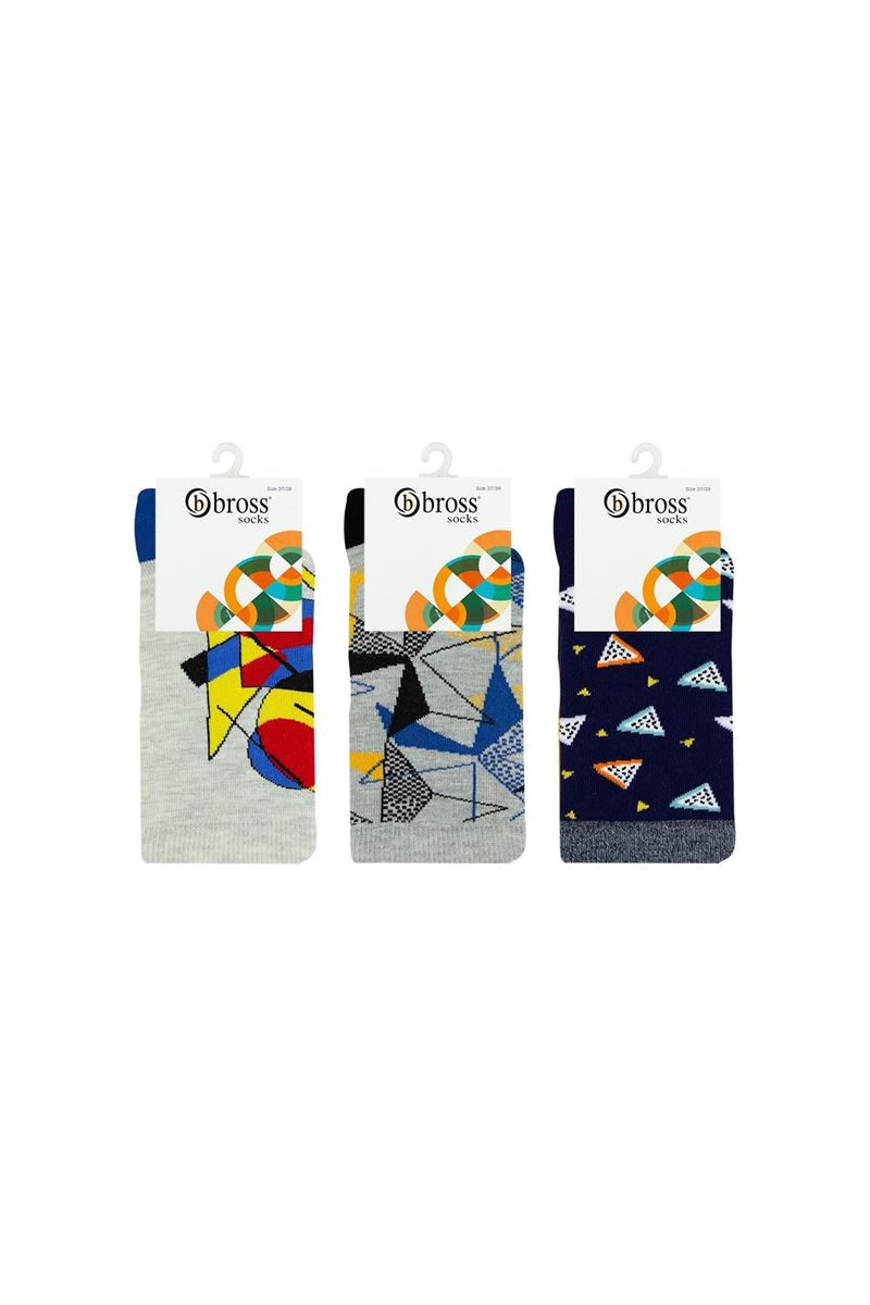 BROSS GEOMETRY PATTERNED TEENAGE+MENS SOCKS ASORTY