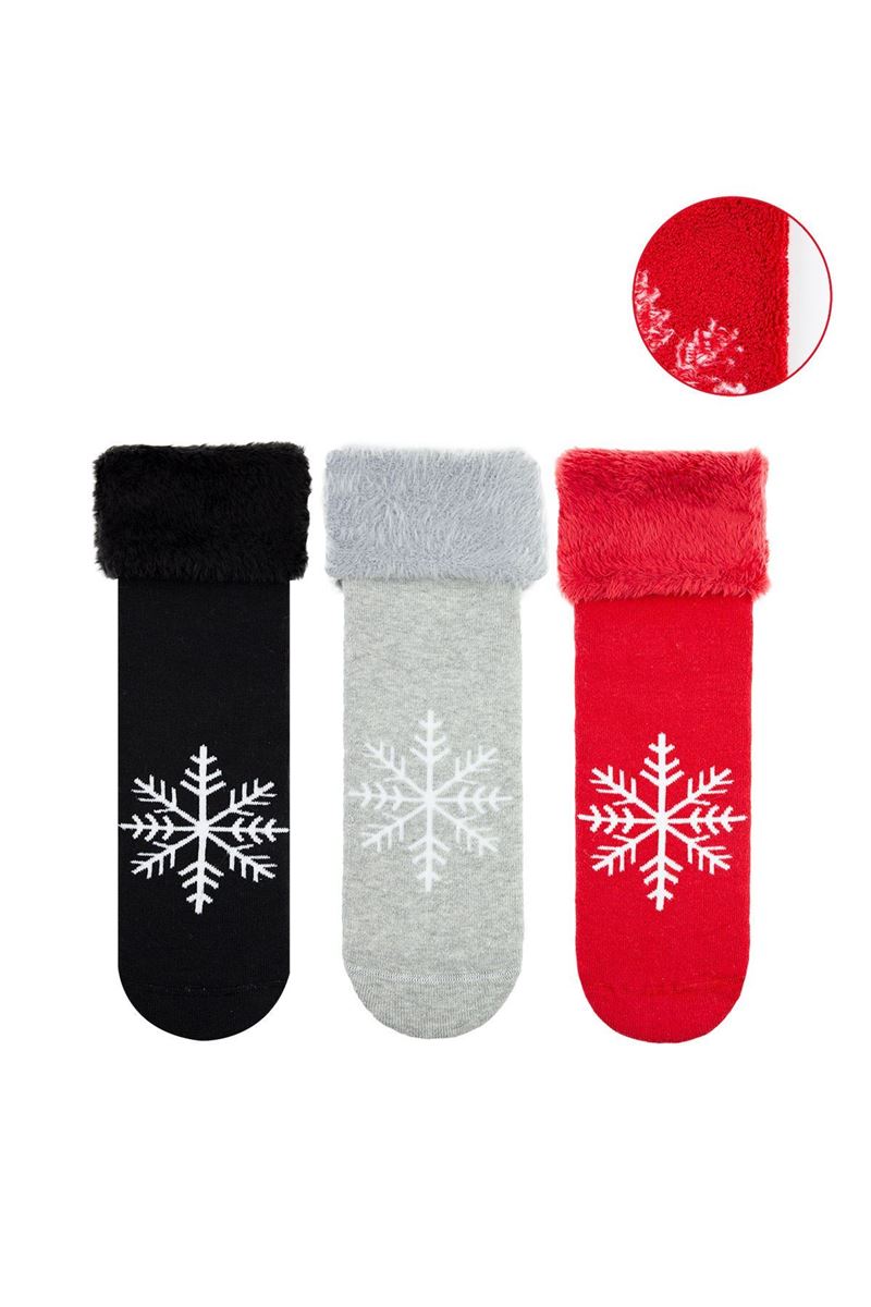 BROSS SNOWFLAKE PATTERNED WOMEN S TERRY SOCKS ASORTY