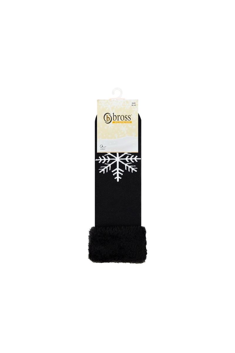 BROSS SNOWFLAKE PATTERNED WOMEN S TERRY SOCKS BLACK