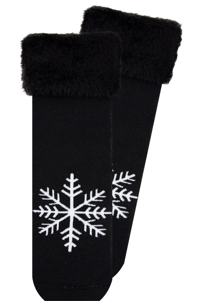 BROSS SNOWFLAKE PATTERNED WOMEN S TERRY SOCKS BLACK