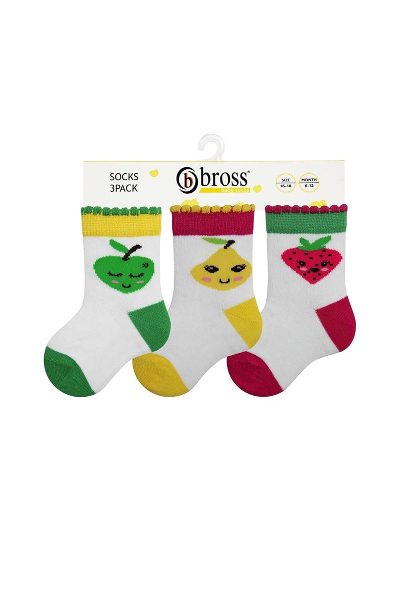 BROSS FRUIT PATTERNED BABY GIRLS SOCKS ASORTY