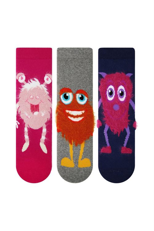 Fringed Monster Printed Girls Terry Socks 12