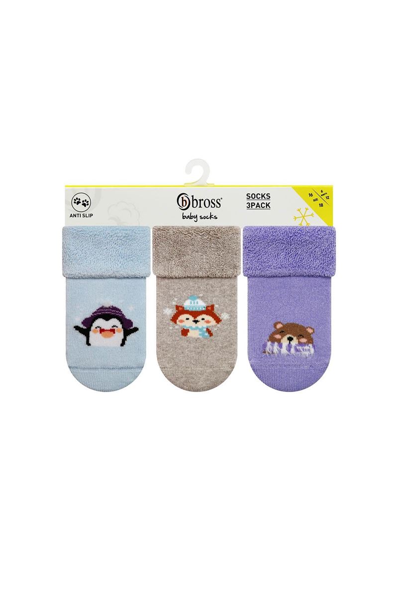 BROSS PENGUIN,FOX,BEAR PRINTED BABY BOYS’ TERRY SOCKS ASORTY