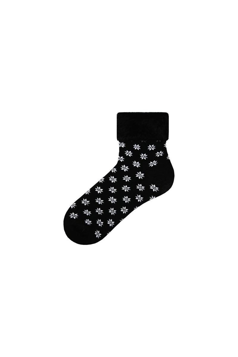 BROSS FRINGED SNOWFLAKE PATTERNED  WOMENS TERRY SOCKS ASORTY