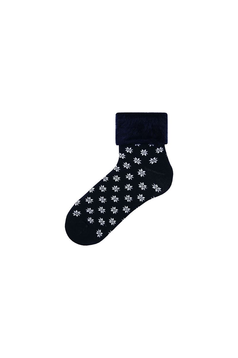 BROSS FRINGED SNOWFLAKE PATTERNED  WOMENS TERRY SOCKS ASORTY