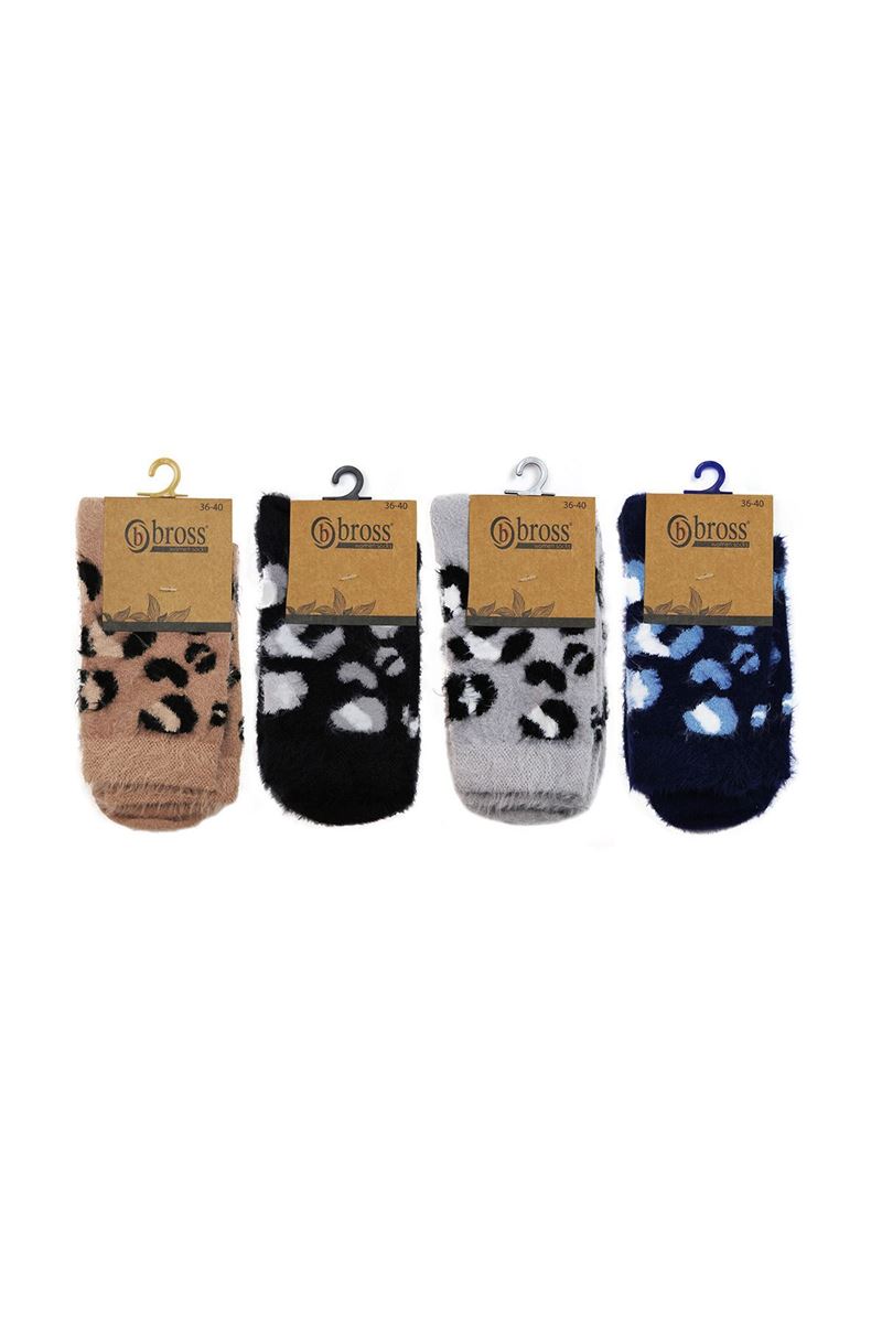 BROSS FRINGED LEOPARD PATTERNED WOMENS SOCKS ASORTY