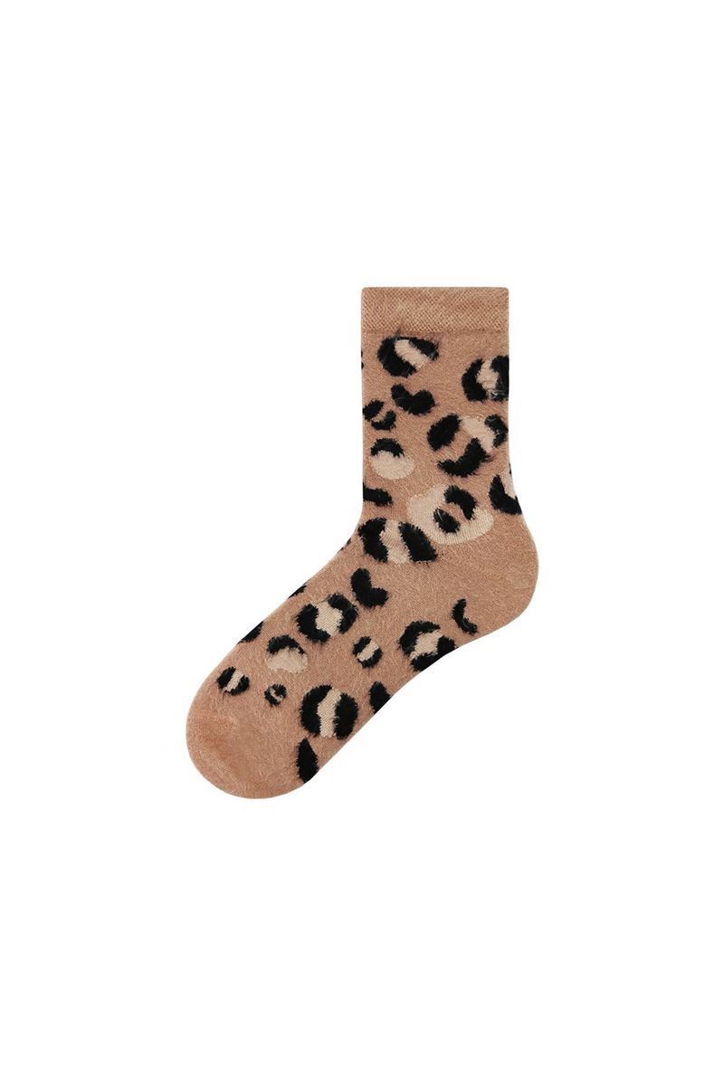 BROSS FRINGED LEOPARD PATTERNED WOMENS SOCKS ASORTY