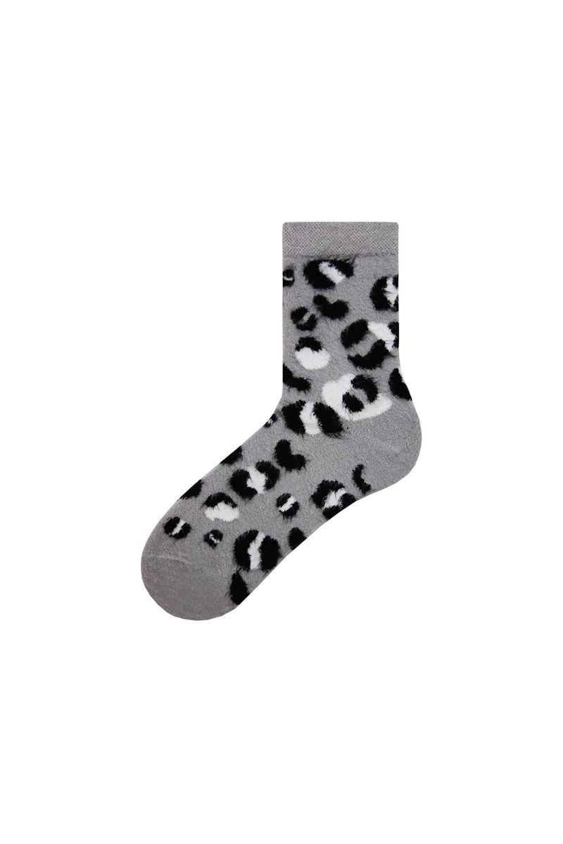 BROSS FRINGED LEOPARD PATTERNED WOMENS SOCKS ASORTY