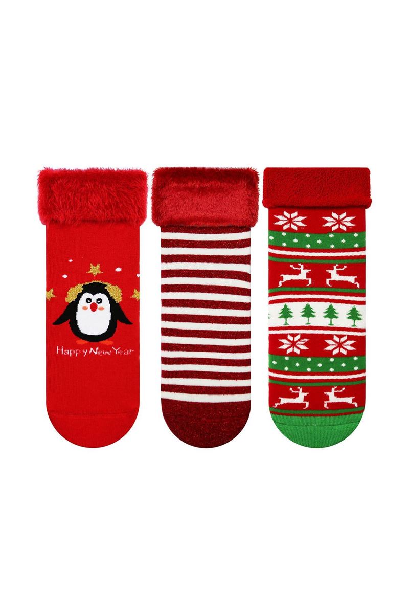 BROSS FRINGED CHRISTMAS WOMENS TERRY SOCKS ASORTY