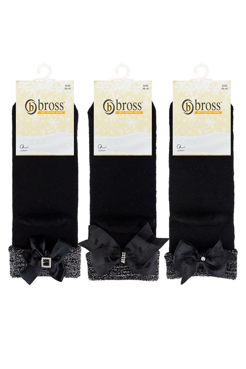 BROSS SHIMMER WOMEN TERRY SOCKS WITH BOW ACCESSORY ASORTY