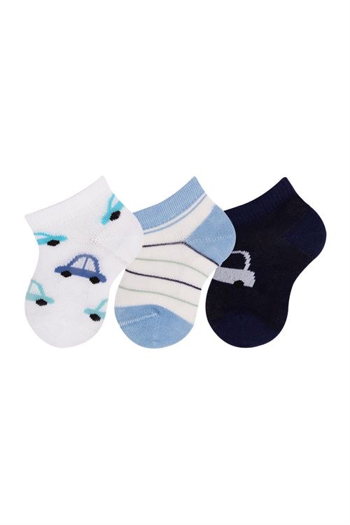 3 Pack Car Patterned Baby Boys Shaftless Socks 12