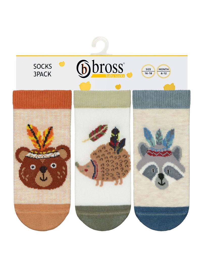 BROSS 3 PACK ANIMALS PATTERNED BABY BOY S SHAFTLESS SOCK ASORTY