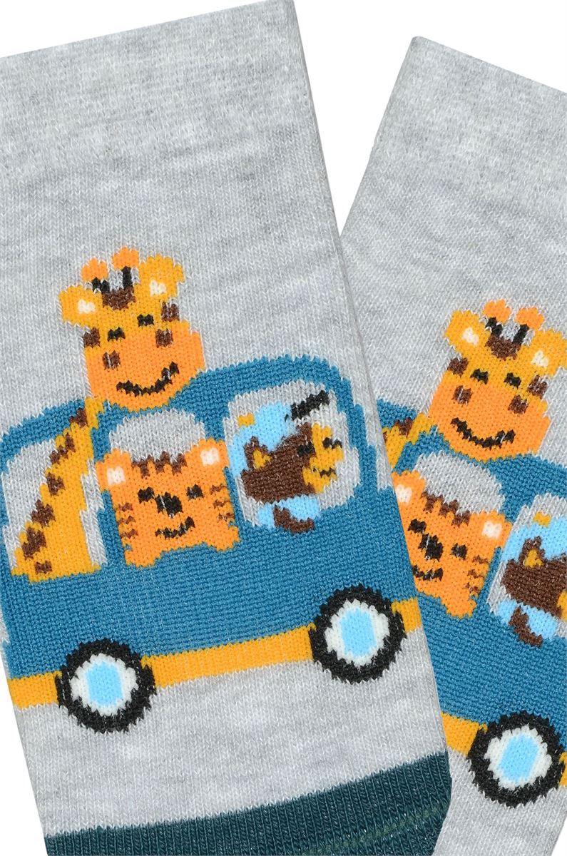 BROSS 3-PACK GIRAFFE PATTERNED BABY BOYS SHAFTLESS SOCKS ASORTY